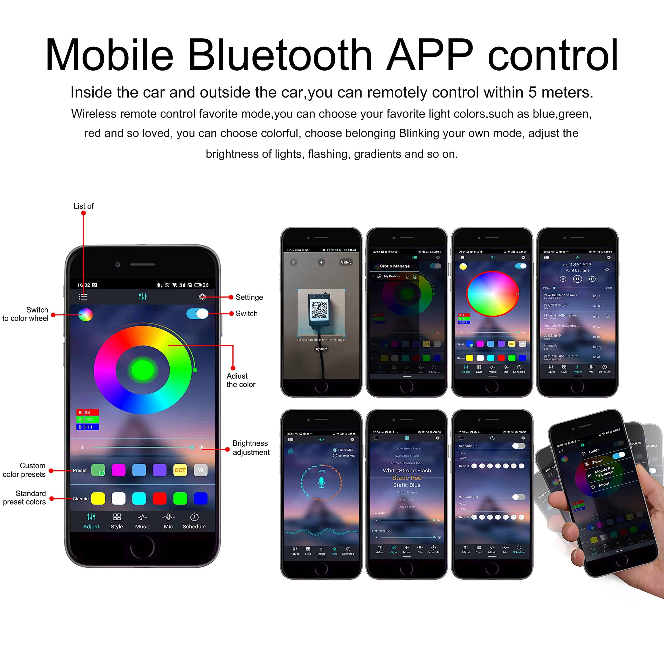 Luces de ambiente para automóvil QAUBEN Cable de fibra - Imagen 6