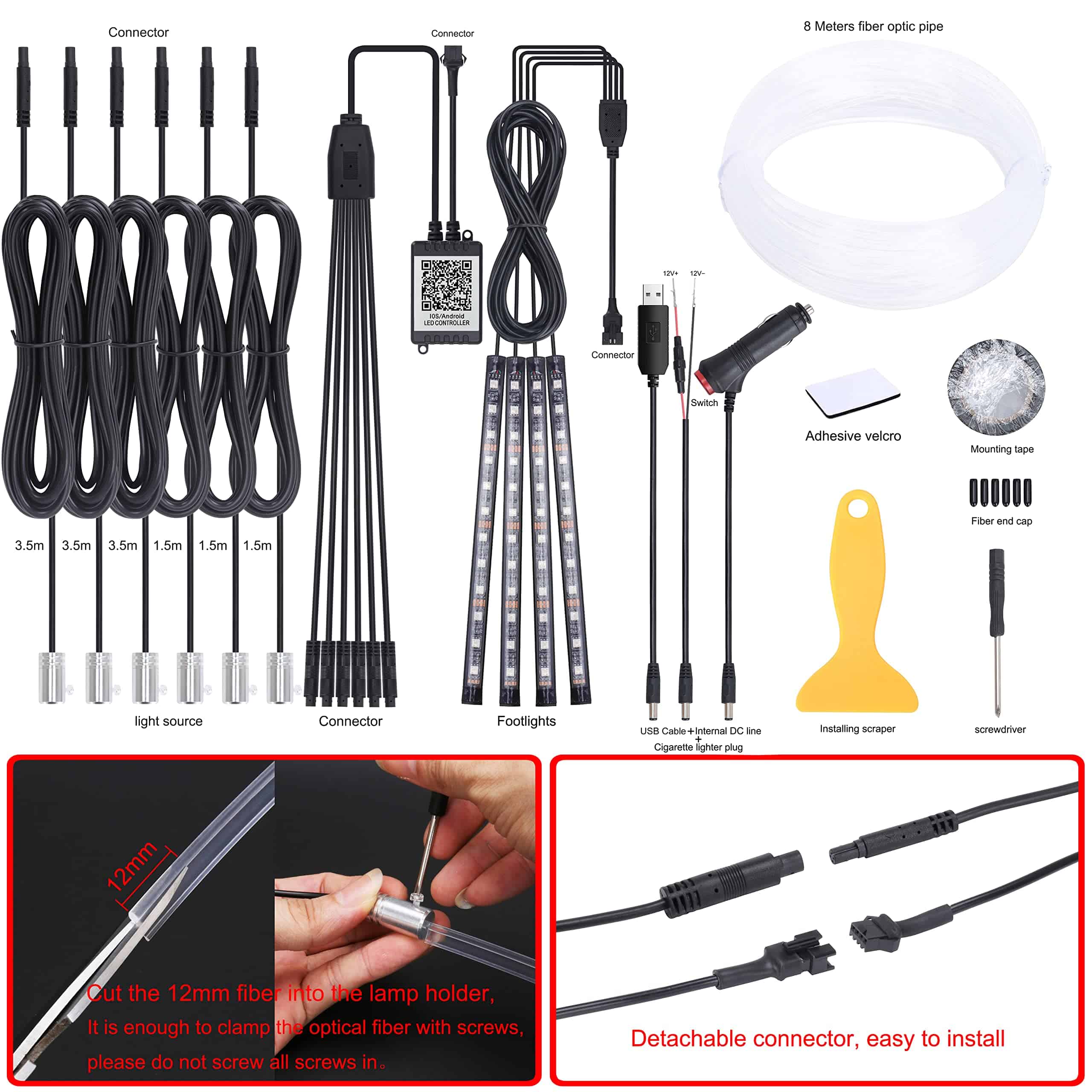 Luces de ambiente para automóvil QAUBEN Cable de fibra - Imagen 3