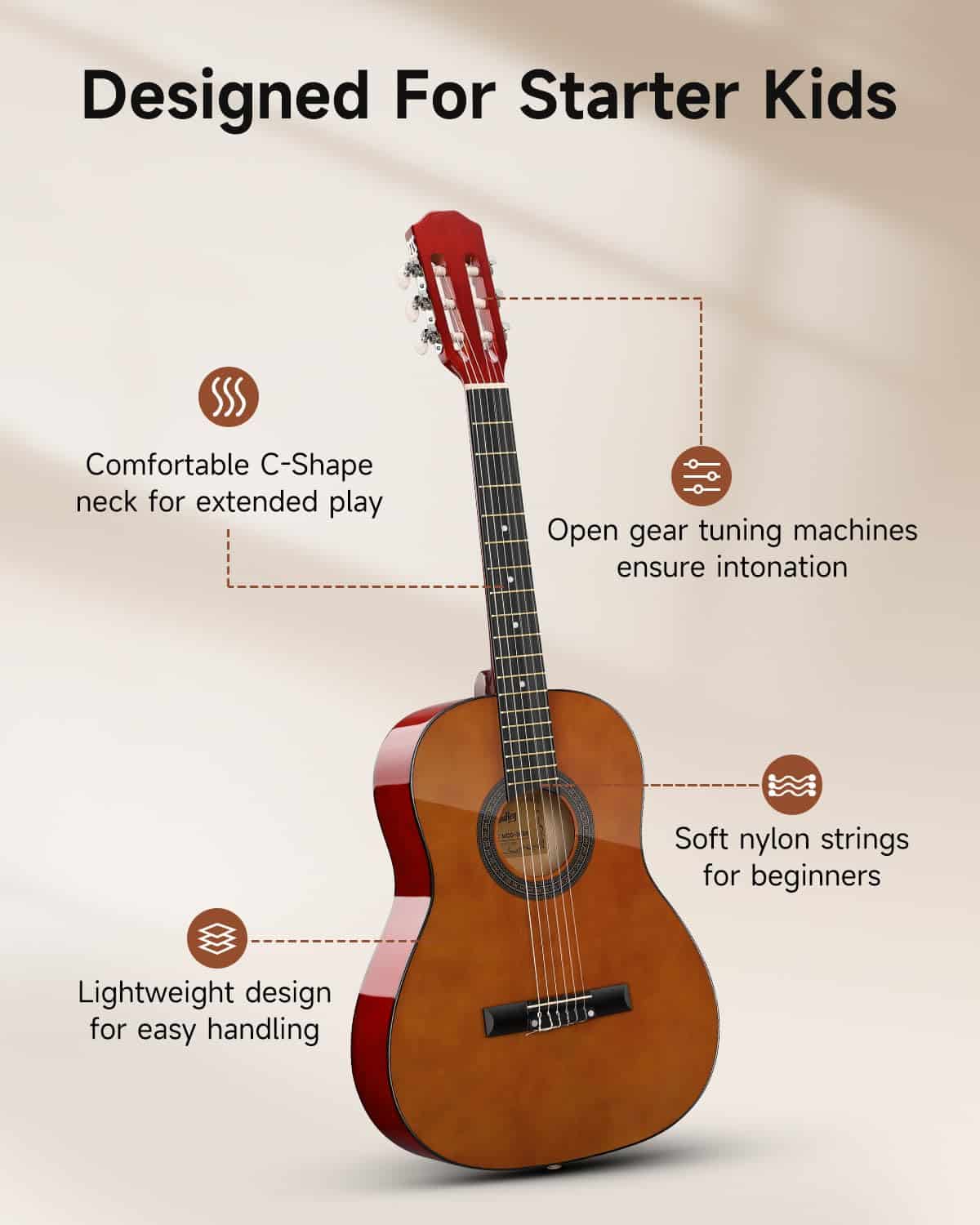 Guitarra Acústica Moukey 36" para -Marrón - Imagen 3