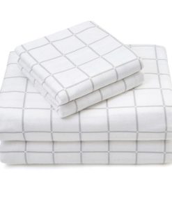 Juego de sábanas de franela de algodón -Cuadros Grises Claro