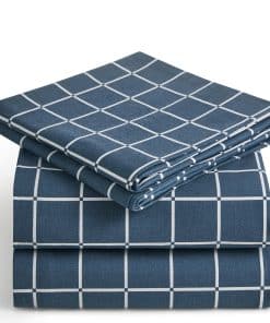 Juego de Sábanas de Franela Mellanni - 4 -Azul a Cuadros