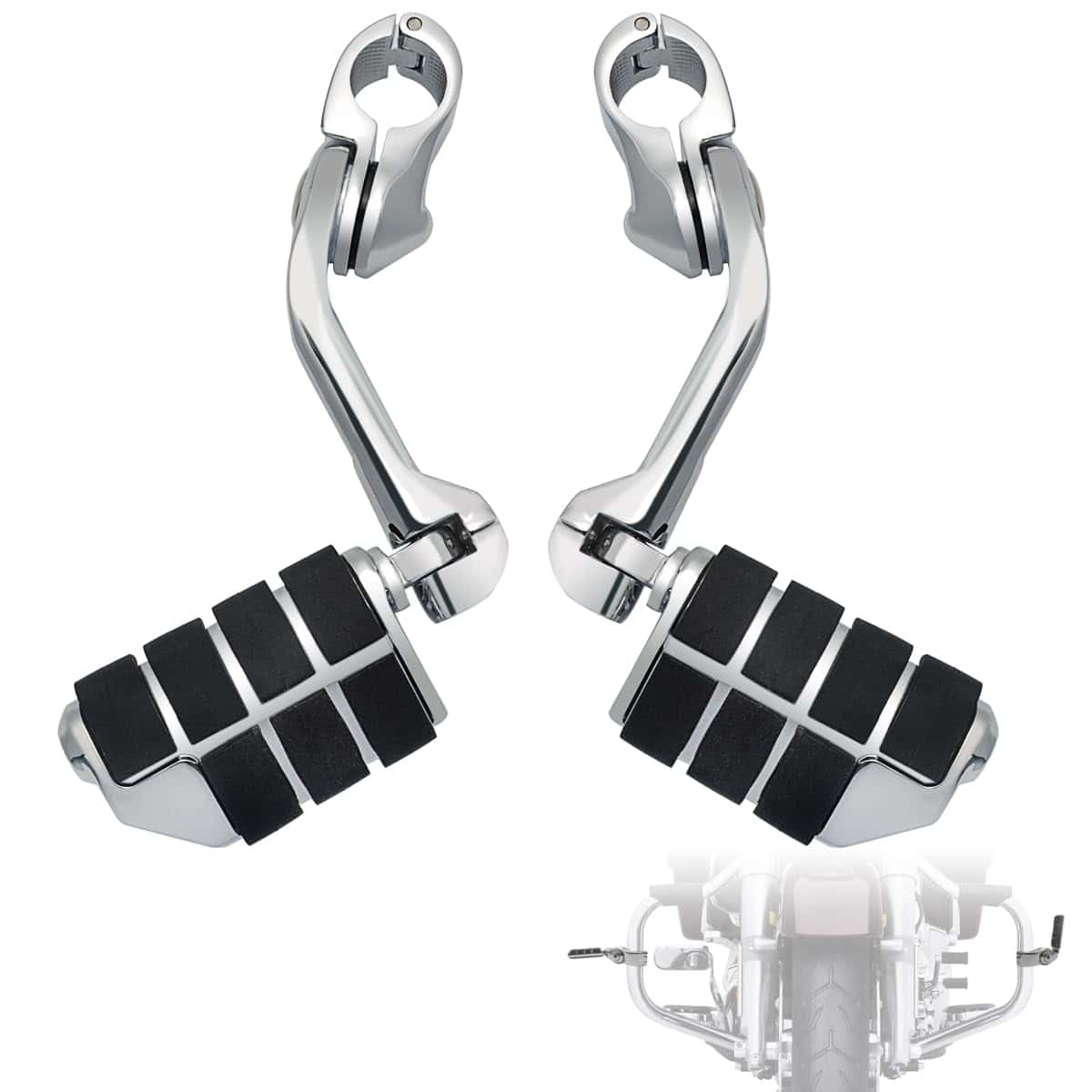 FOVPLUE 1.25" Highway Footpegs,Long -Chrome