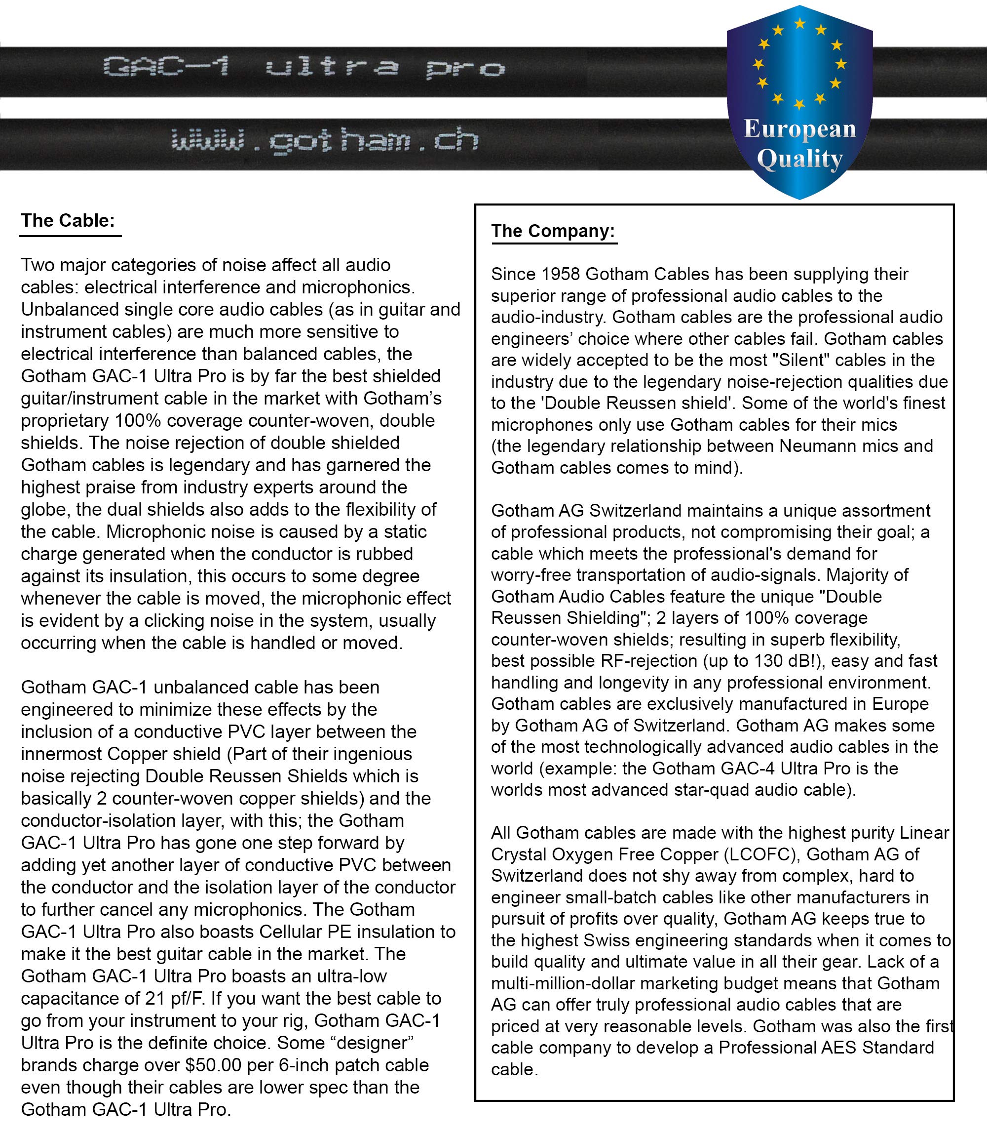 12 Foot - Gotham GAC-1 Ultra Pro (Negro) - Cable Premium de - Imagen 4