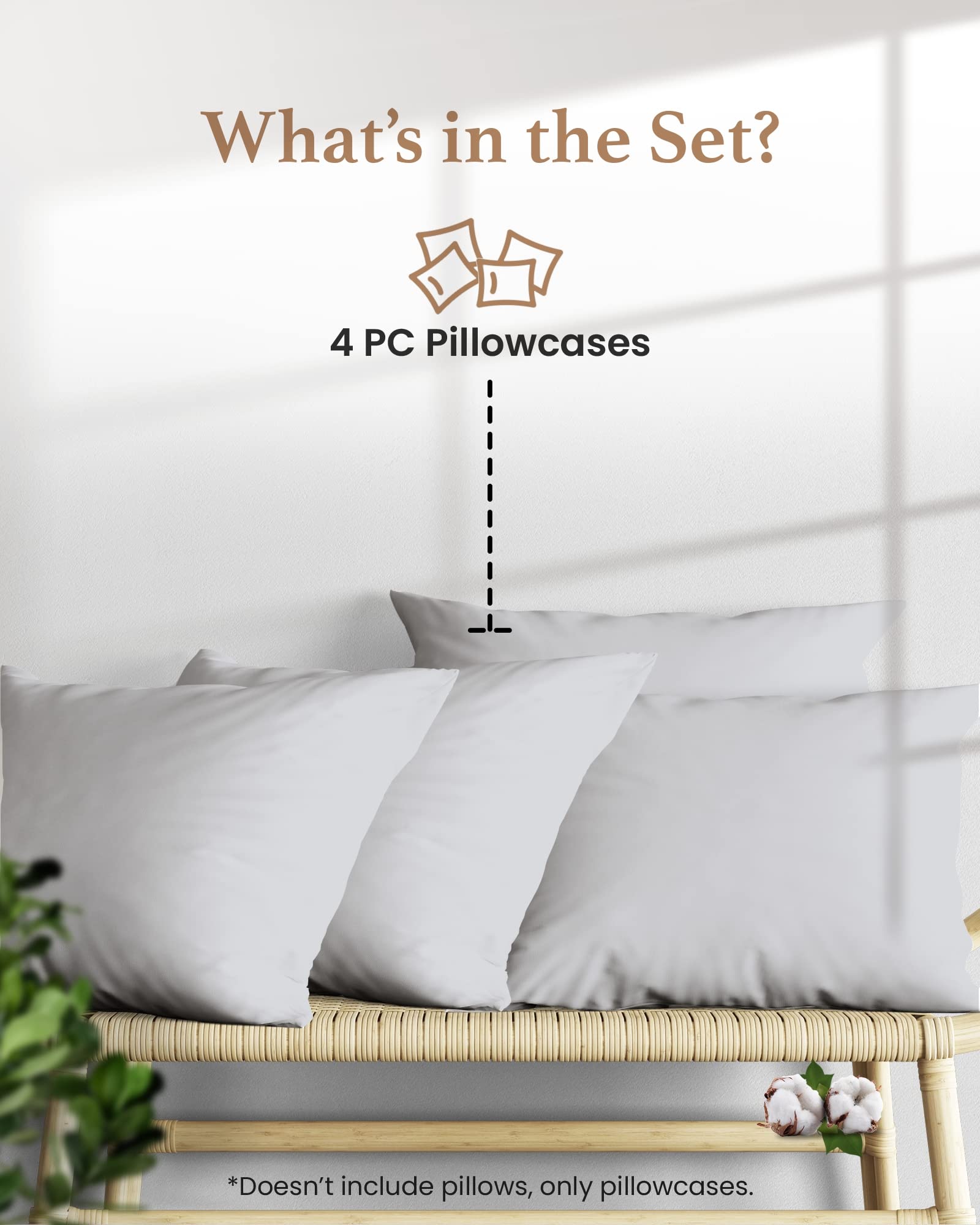 1000 TC Juego de 4 Fundas de Almohada King Gris Claro de - Imagen 3