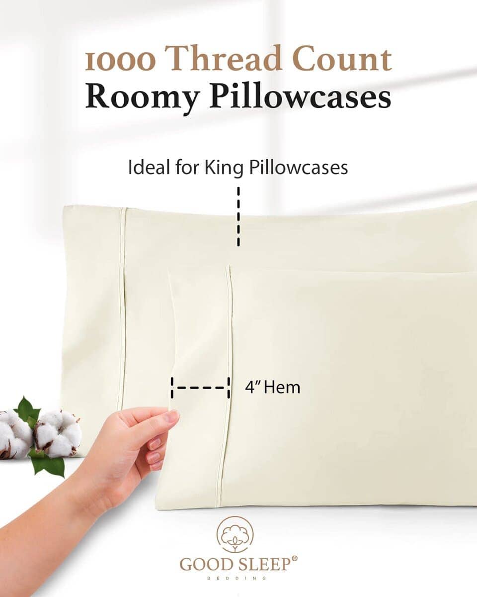 Juego de 2 Fundas de Almohada King en Marfil de 1000 TC, - Imagen 4