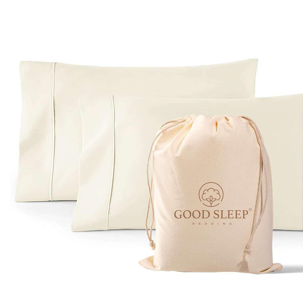 Juego de 2 Fundas de Almohada King en Marfil de 1000 TC,