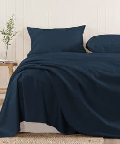 Sábana Plana de Algodón Puro 100% Pizuna King Azul Marino