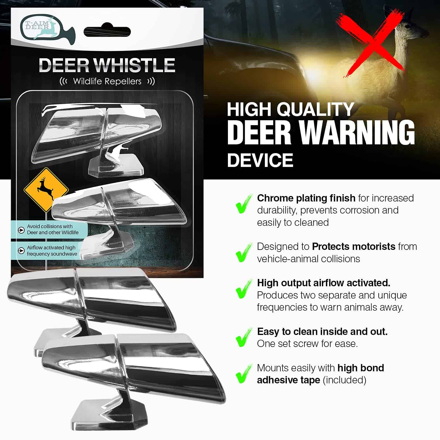 Silbato para ciervos cromado para autos, SUV, camiones, - Imagen 4