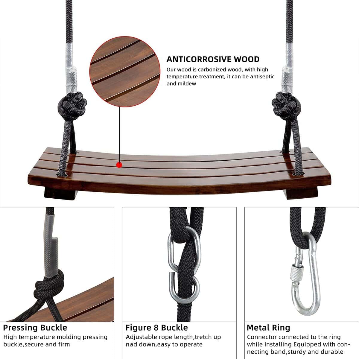 Asiento de columpio de madera PELLOR, Columpio de madera - Imagen 9