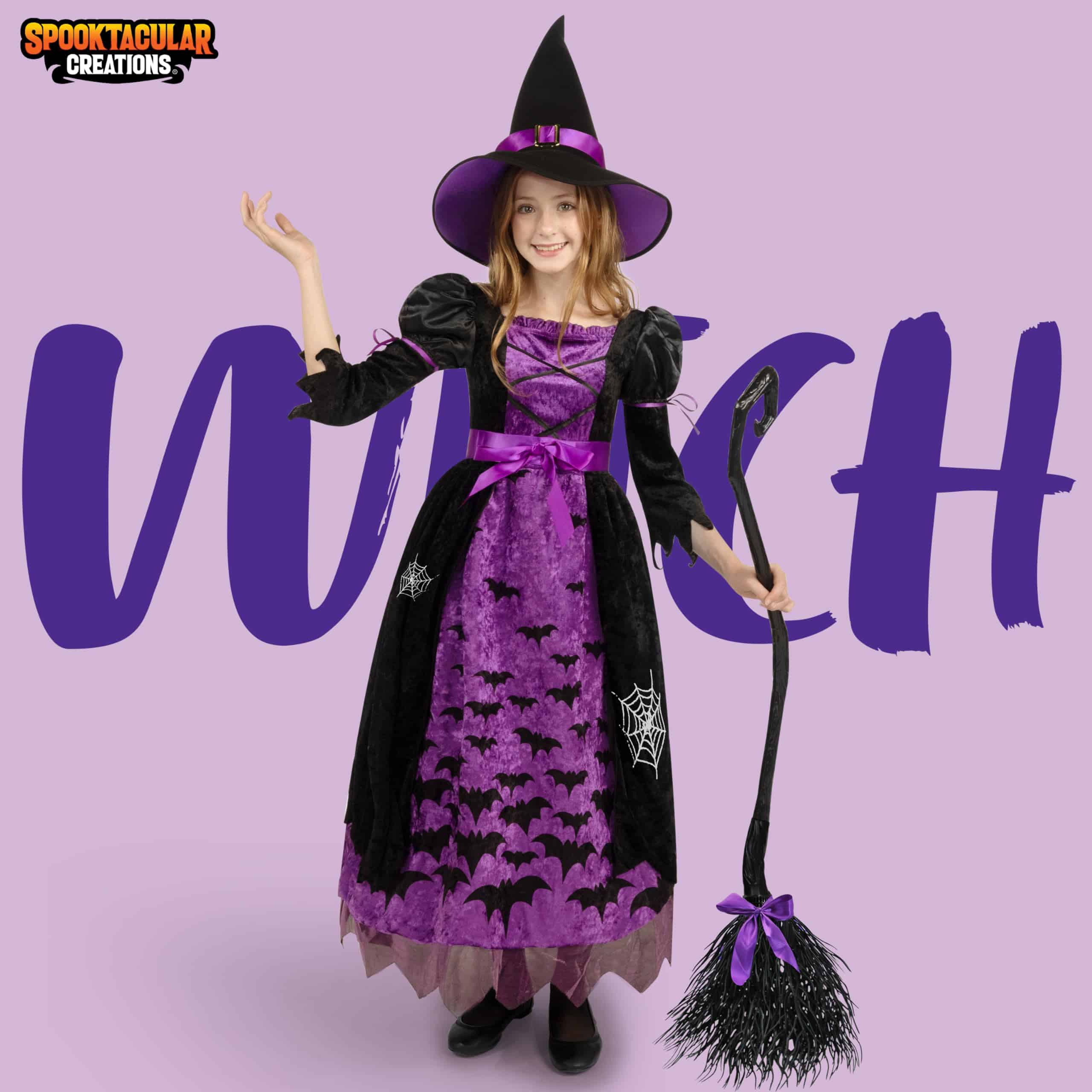 Disfraz de bruja murciélago morado para niña de -Morado - Imagen 3