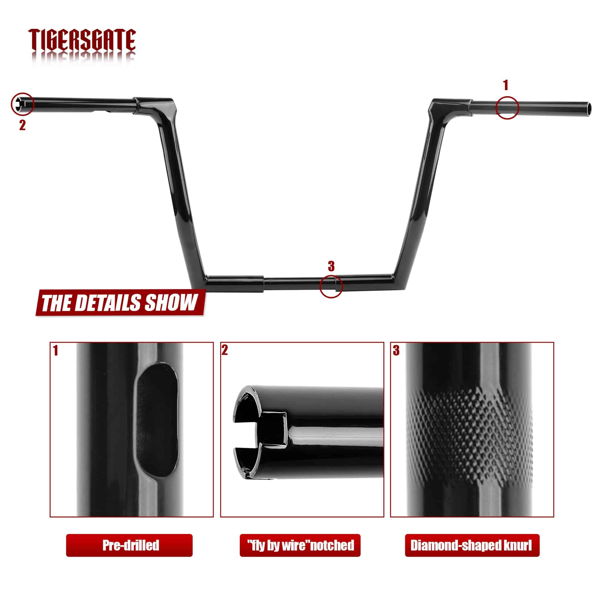 Manillares Musculares Negros de 16'' TIGERSGATE con Agarre - Imagen 4