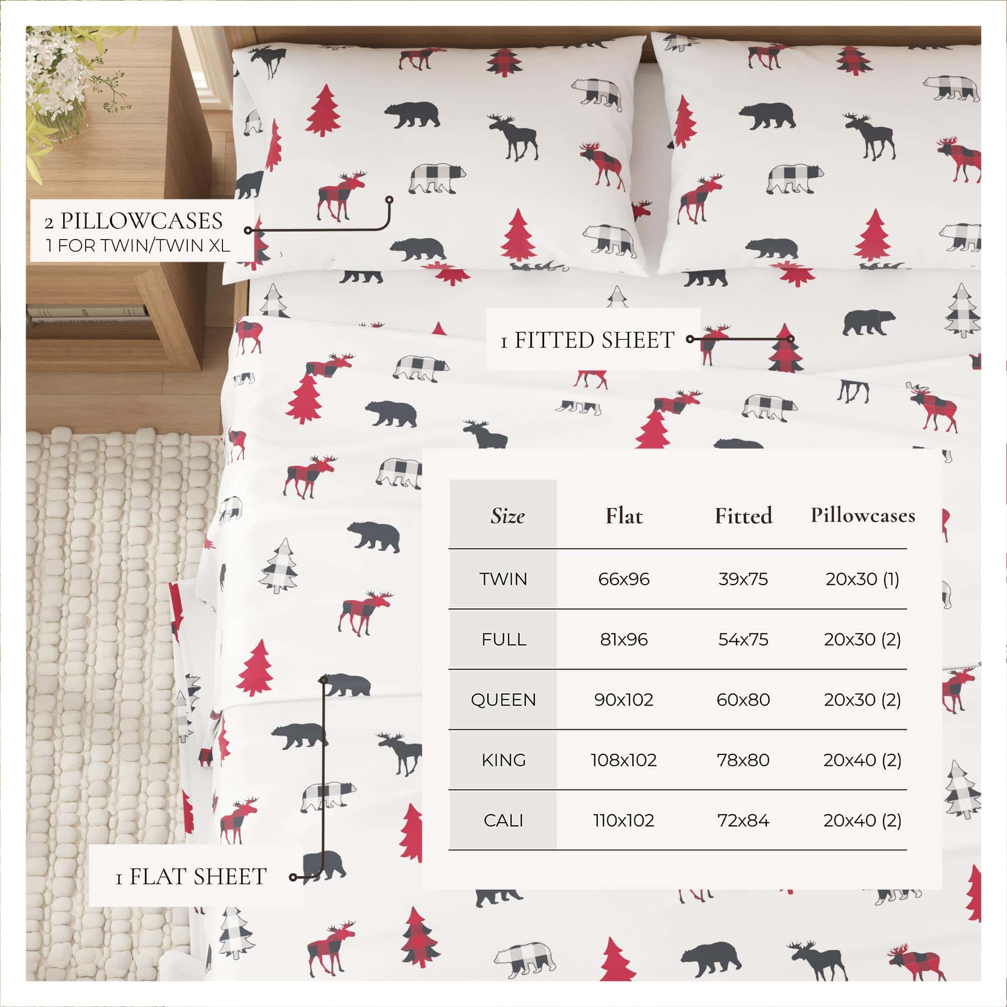 Juego de sábanas de franela Great Bay Home -Moose a cuadros - Imagen 5