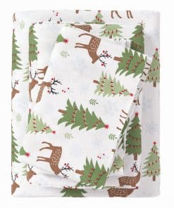 Juego de sábanas de franela Great Bay -Ciervo, árboles y nie