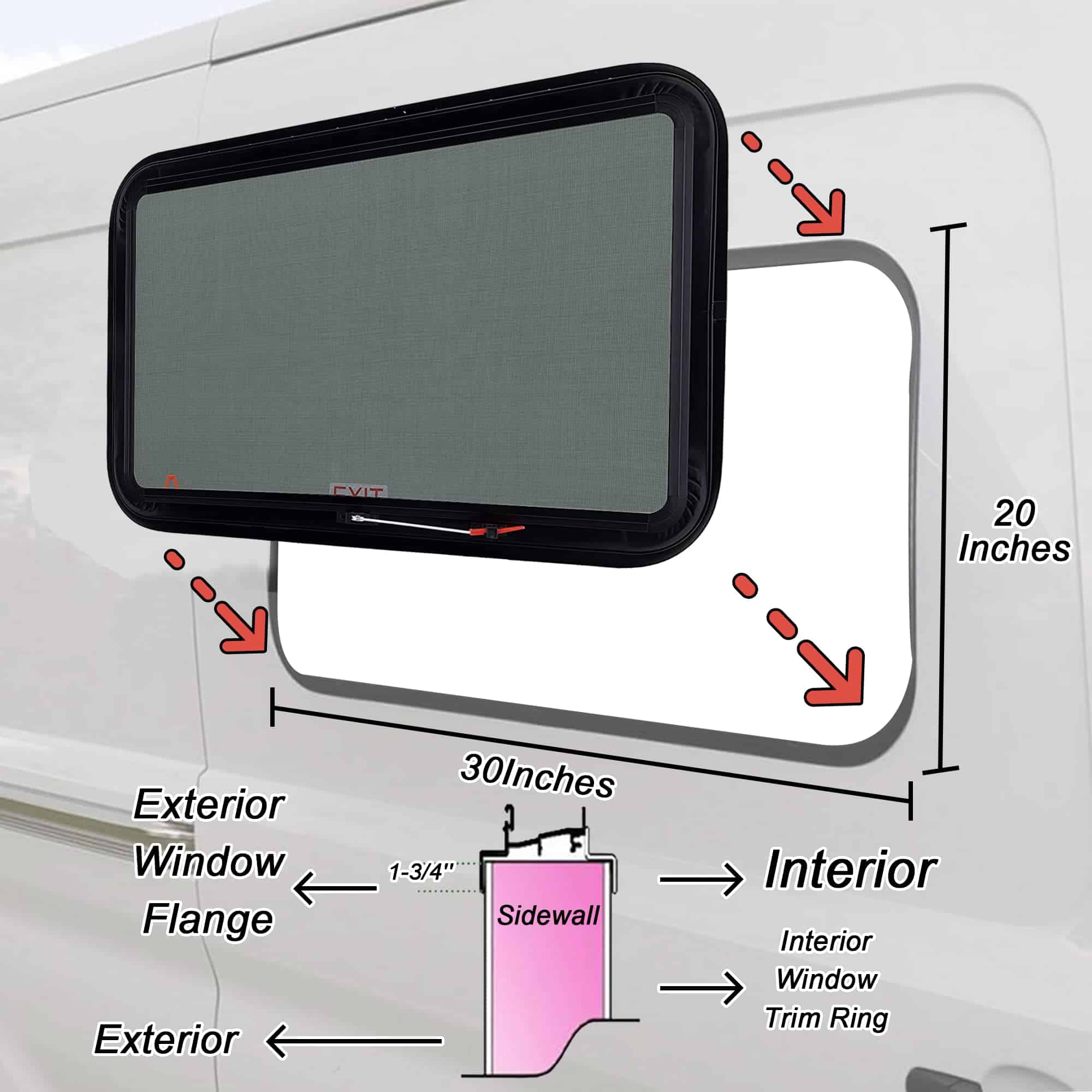 Ventana de Emergencia para RV Aucuda 30" x 20" con Kit de - Imagen 6