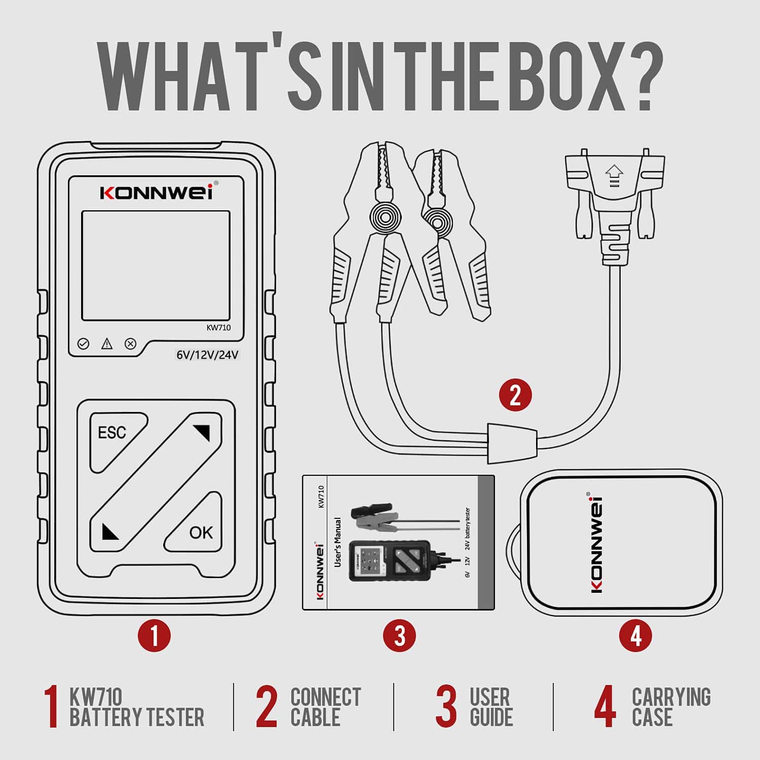 KONNWEI KW710 Probador de batería de coche 6V 12V 24V, - Imagen 8