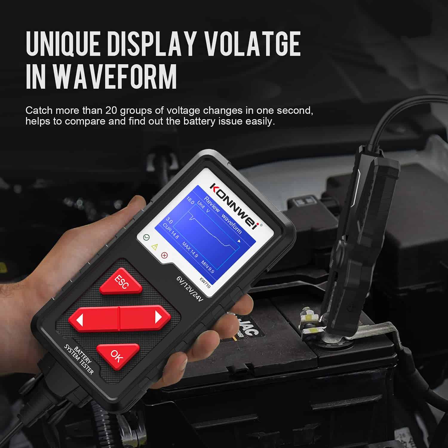 KONNWEI KW710 Probador de batería de coche 6V 12V 24V, - Imagen 6
