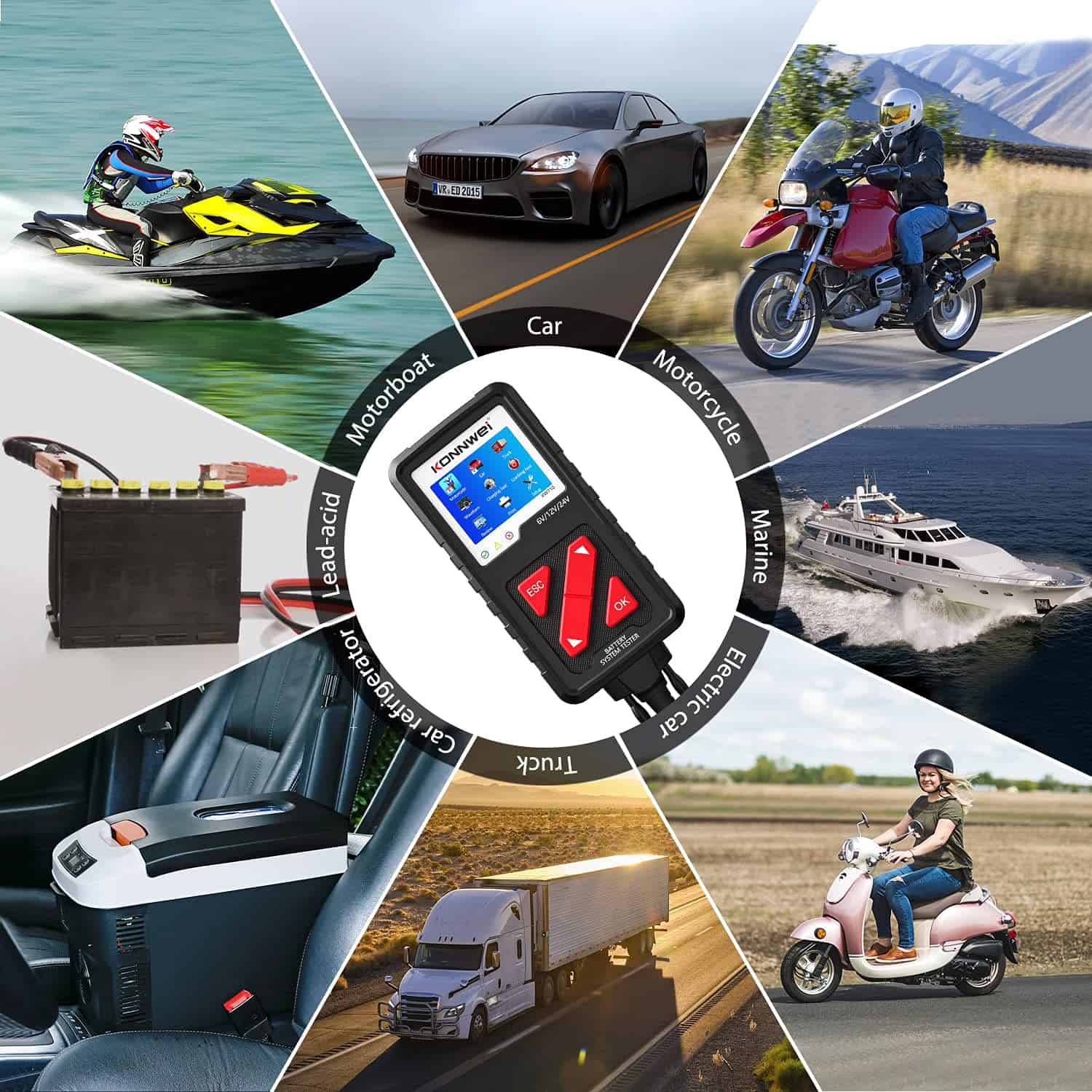 KONNWEI KW710 Probador de batería de coche 6V 12V 24V, - Imagen 9