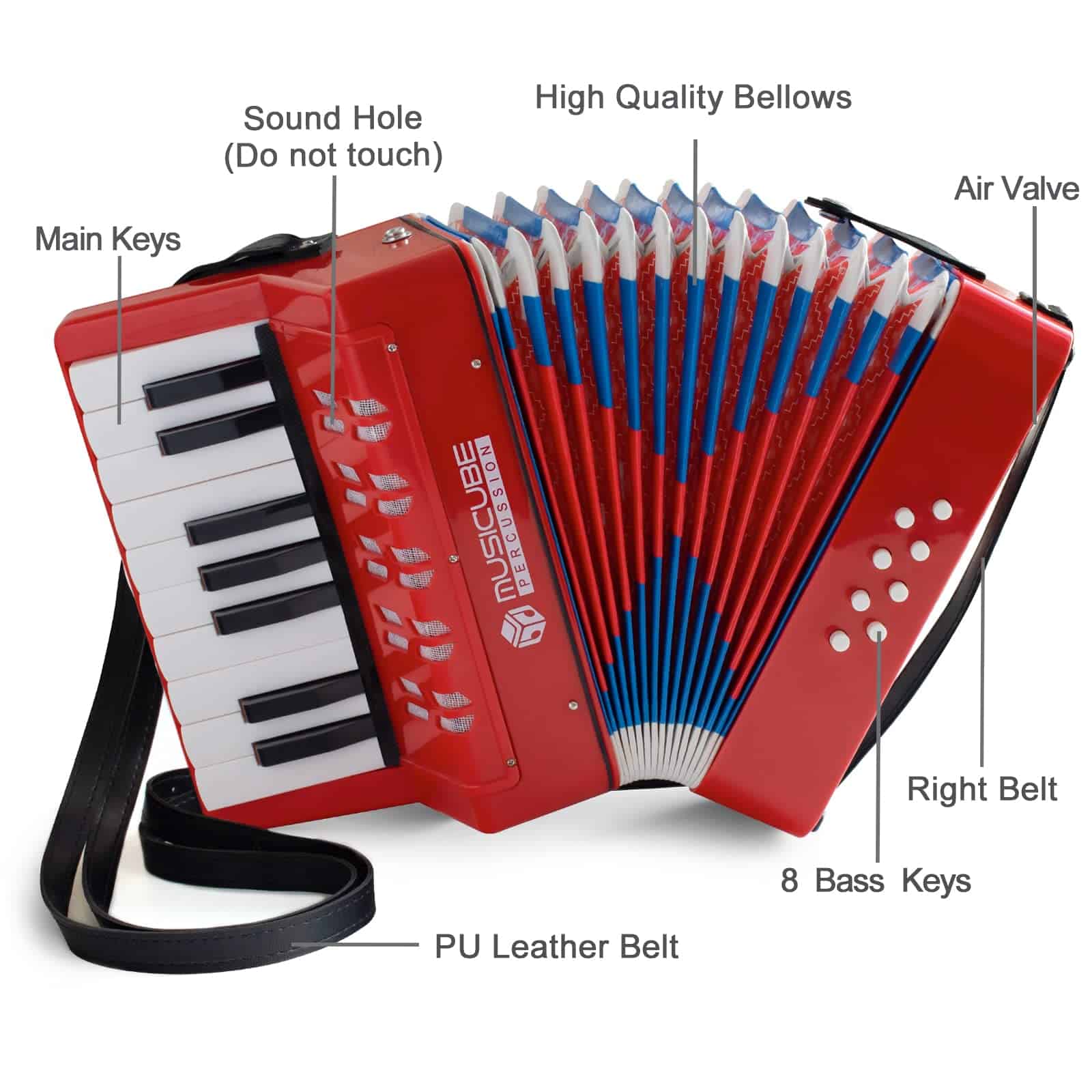 Acordeón para Niños de MUSICUBE 17 Teclas 8 Bajos Acordeón - Imagen 4