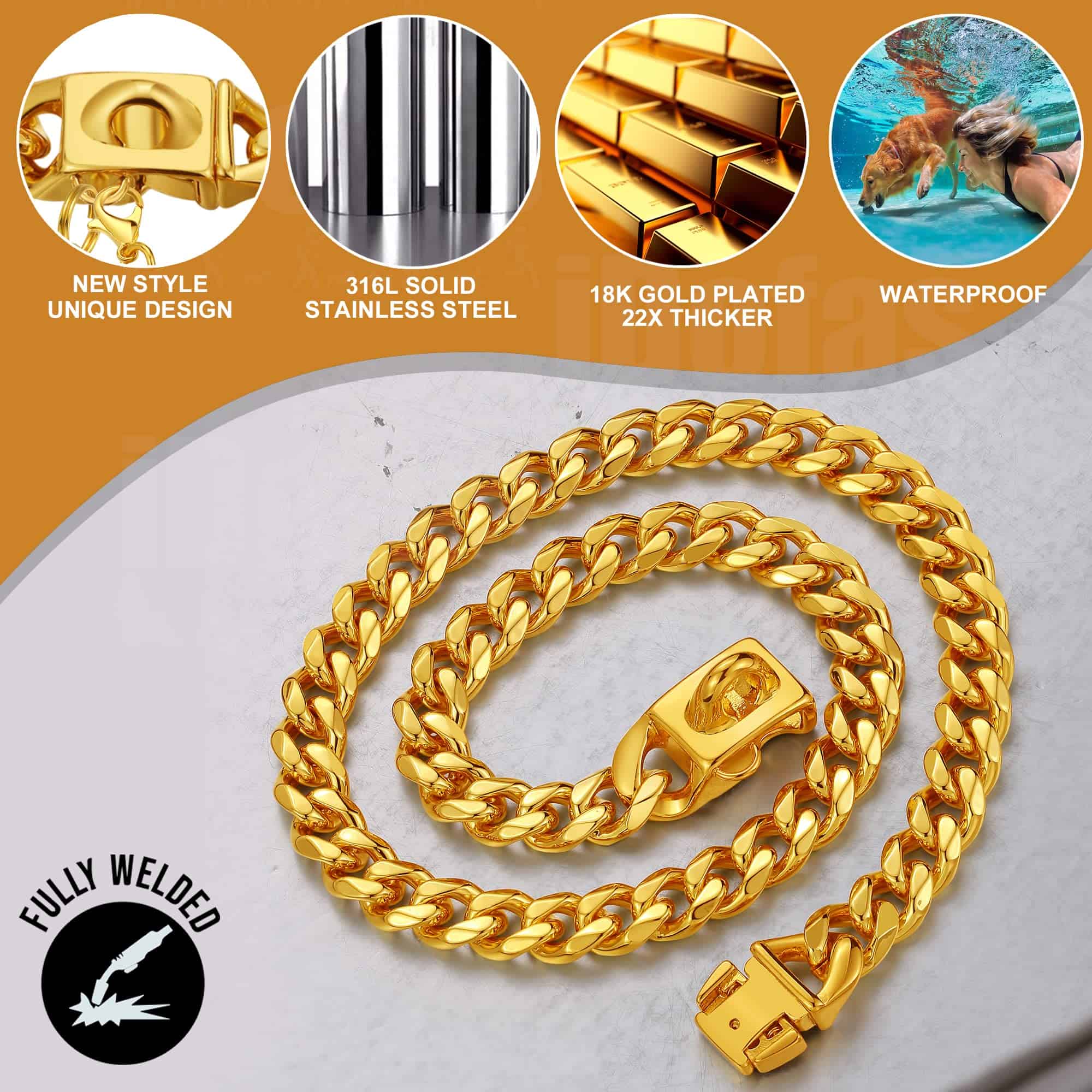 Collar de Cadena para Perros de Lujo Oro Collar para Perros - Imagen 5