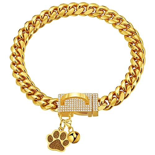 Collar de Cadena para Perros de Lujo en Oro, Collar de