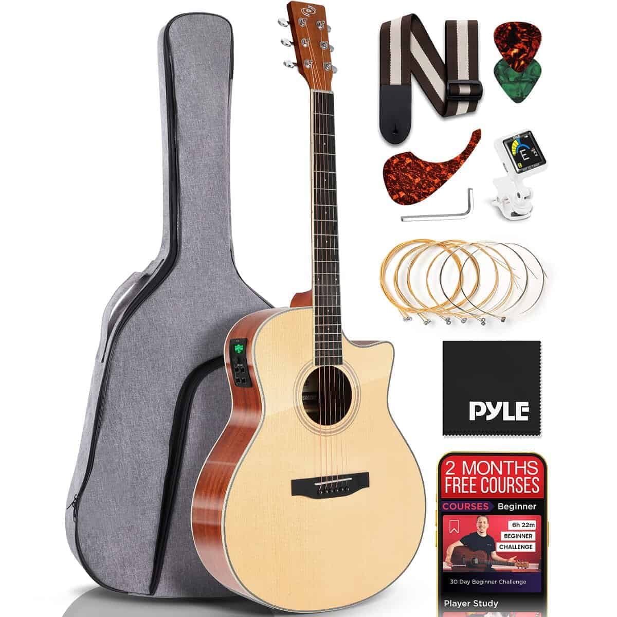 Kit de Guitarra Acústica Eléctrica Pyle Premium, Tapa de