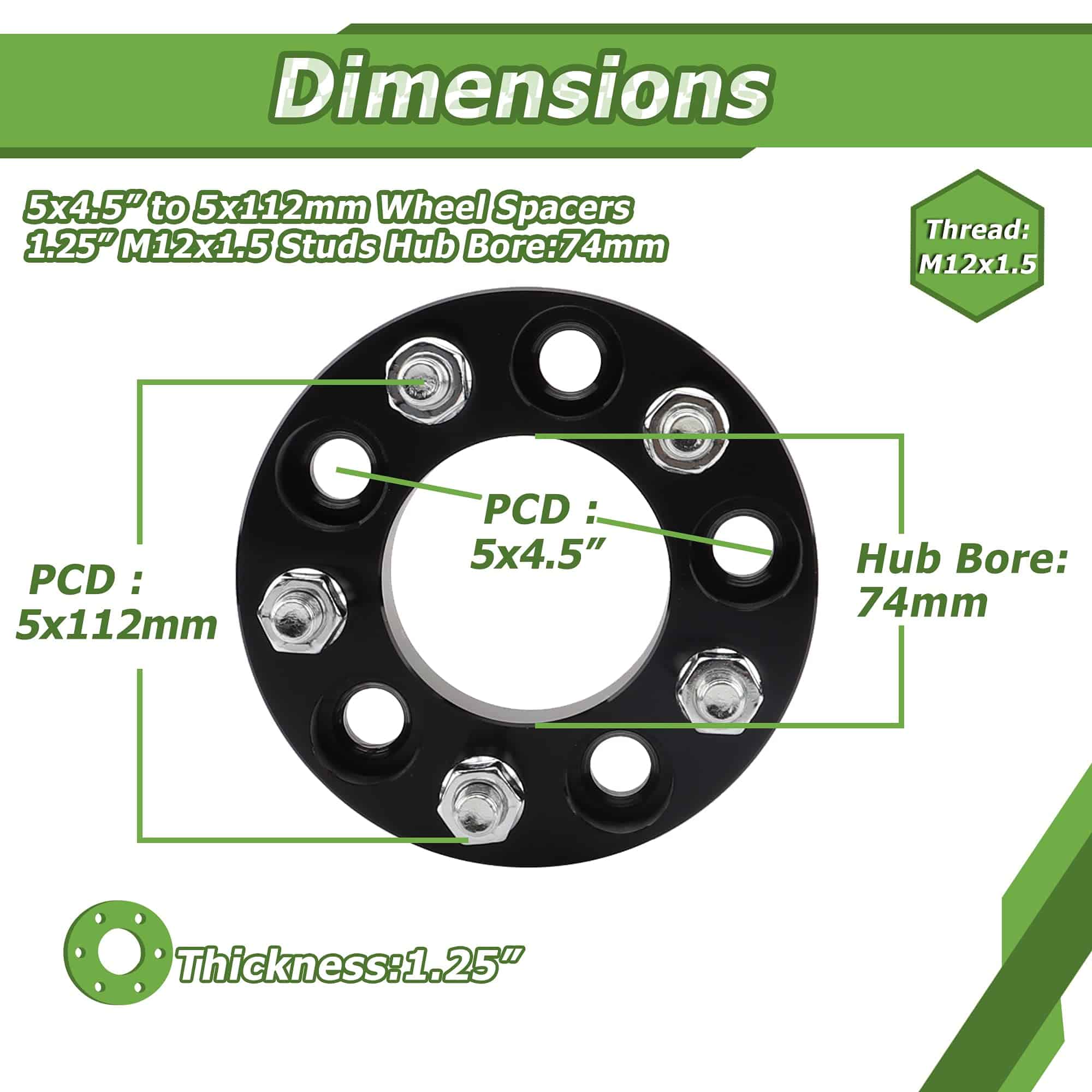 Adaptadores de Rueda YIZBAP 5x4.5 a 5x112, 1.25 pulgadas - Imagen 3