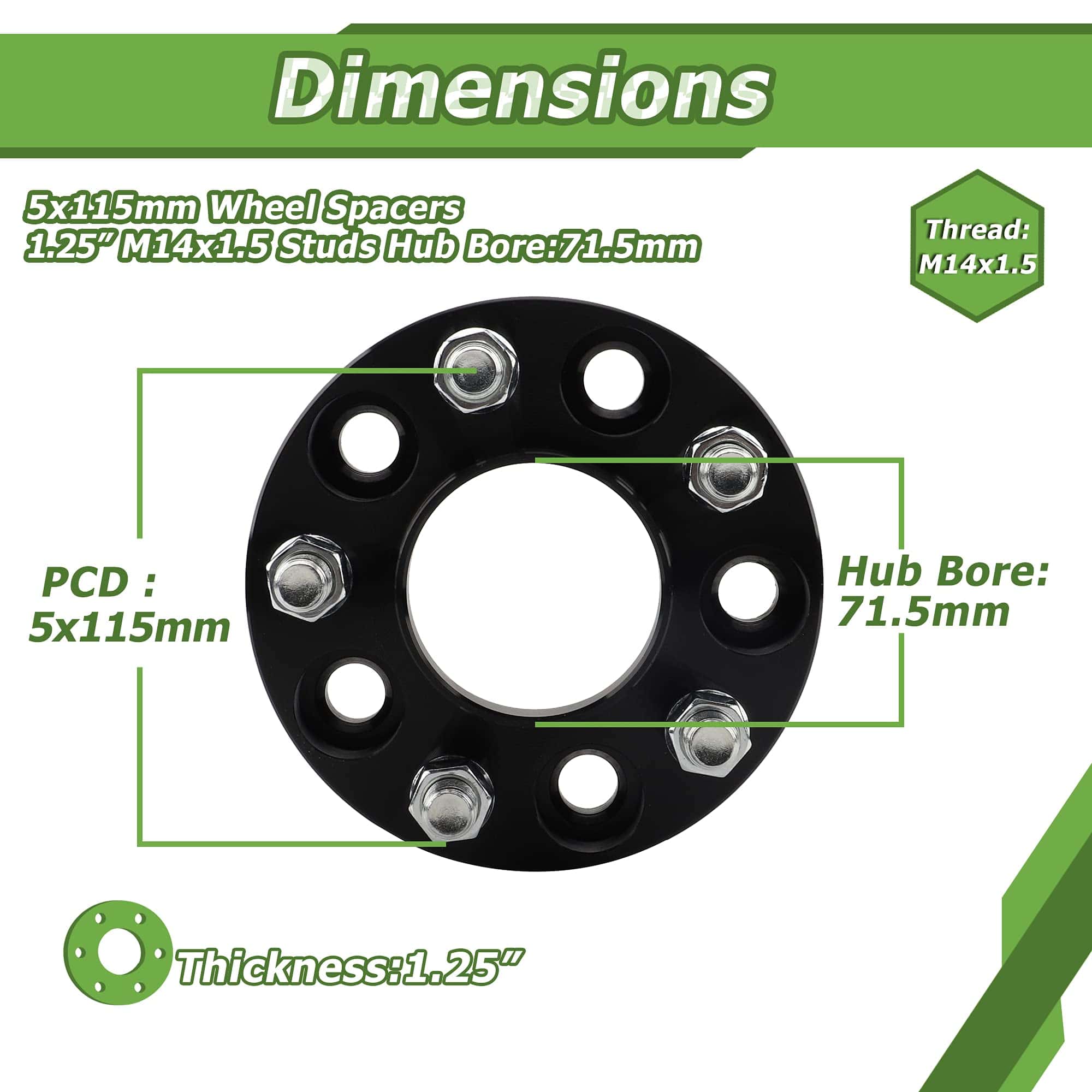 YIZBAP Separadores Hubcentric de 5X115 para ruedas para - Imagen 3