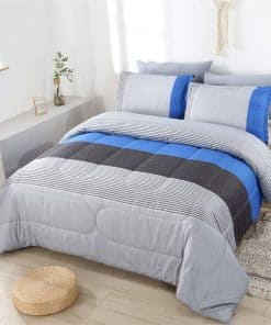 Juego de edredón a rayas azules PERFEMET tamaño queen, 3