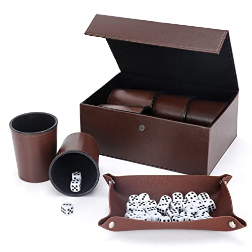 Set de 6 Tazas de Cuero para Dados, 30 Dados + 1 Bandeja
