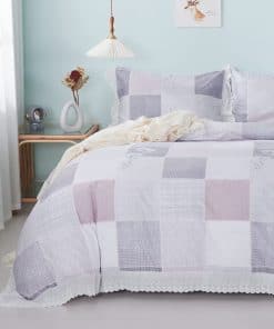 Juego de Funda de Edredón con Volantes de Tartán Vintage