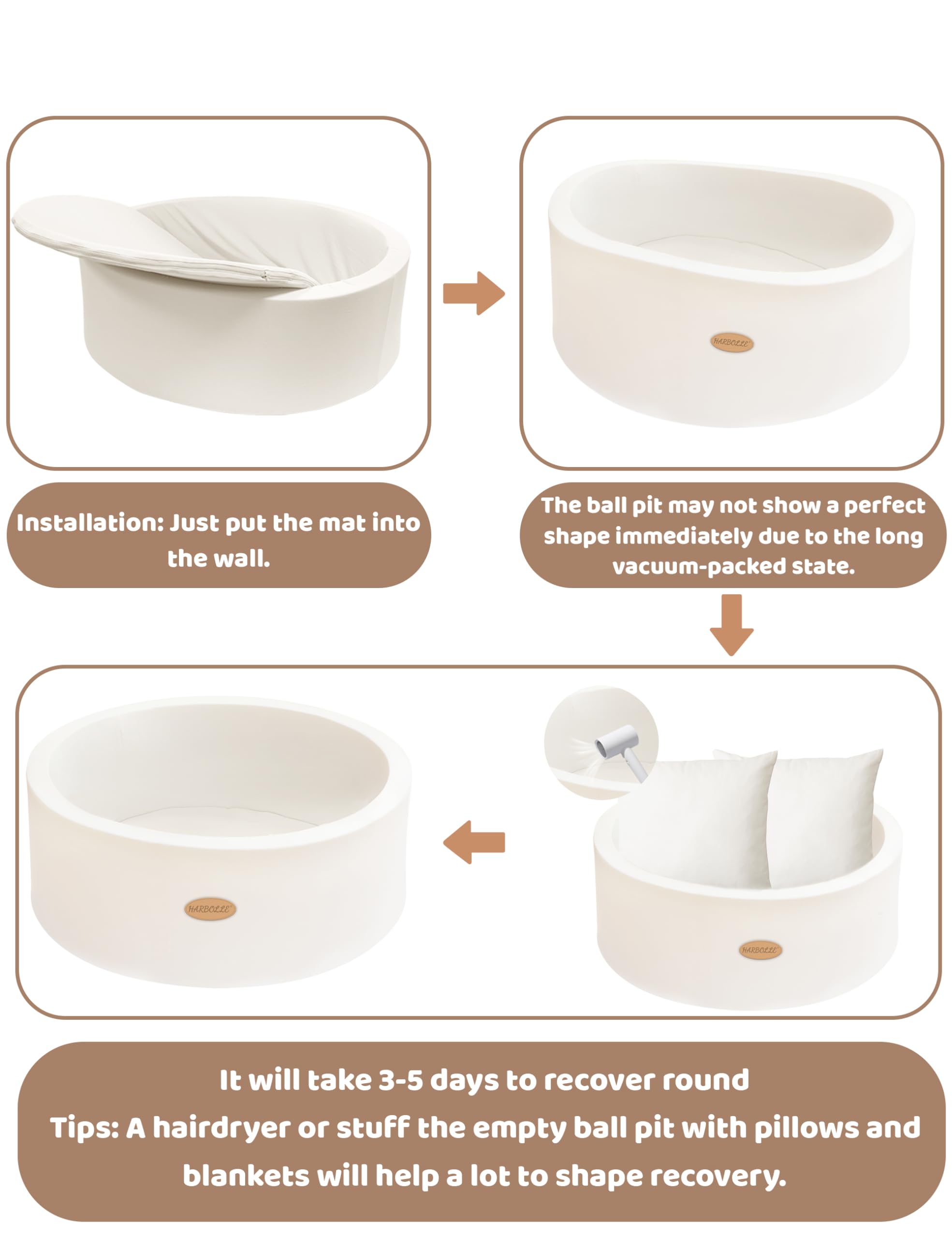 HARBOLLE Baby Ball Pit Soft Round Memory Foam -Blanco - Imagen 5