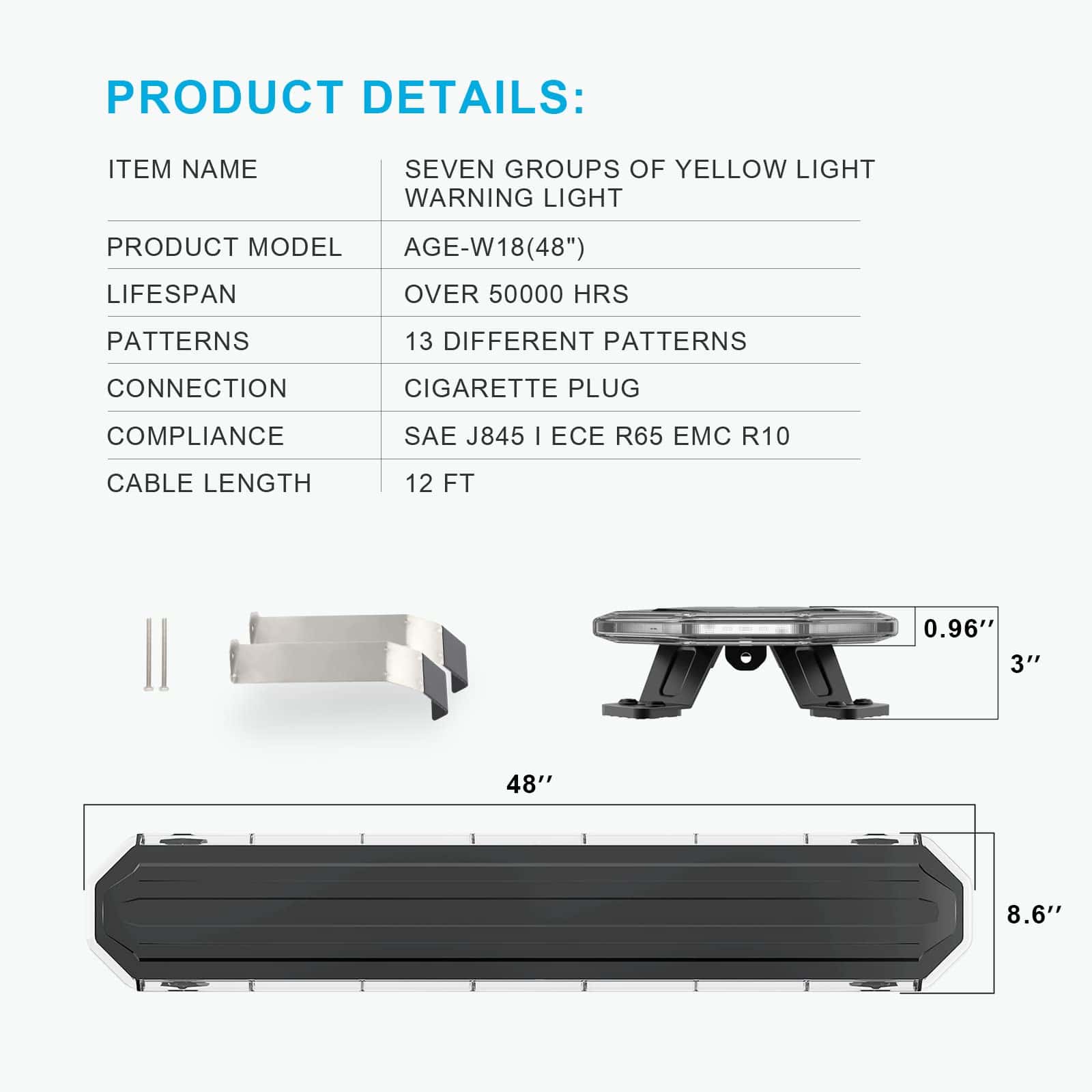 Barra de Luces de Emergencia LED Ámbar AgriEyes 48" de - Imagen 7
