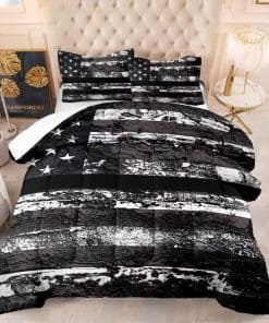 Juego de edredón con bandera de Estados Unidos negra y