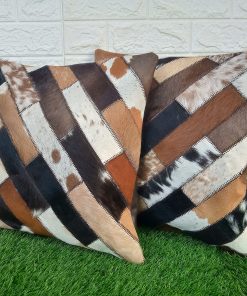Set de 2 Fundas de cojín de vaca tricolor - Marrón Negro