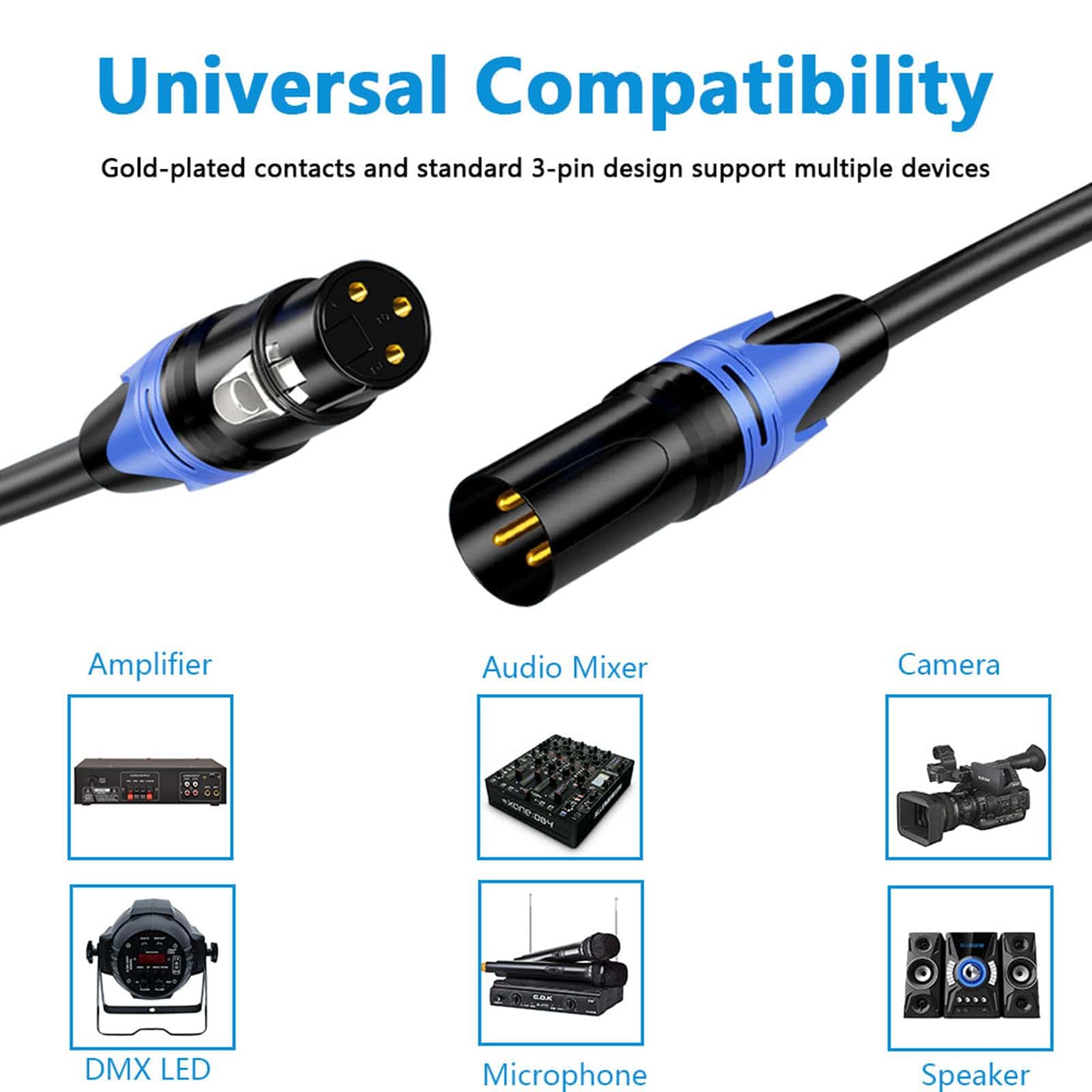Cables XLR AQOOL de 10 pies, cable de micrófono XLR de 3 - Imagen 6