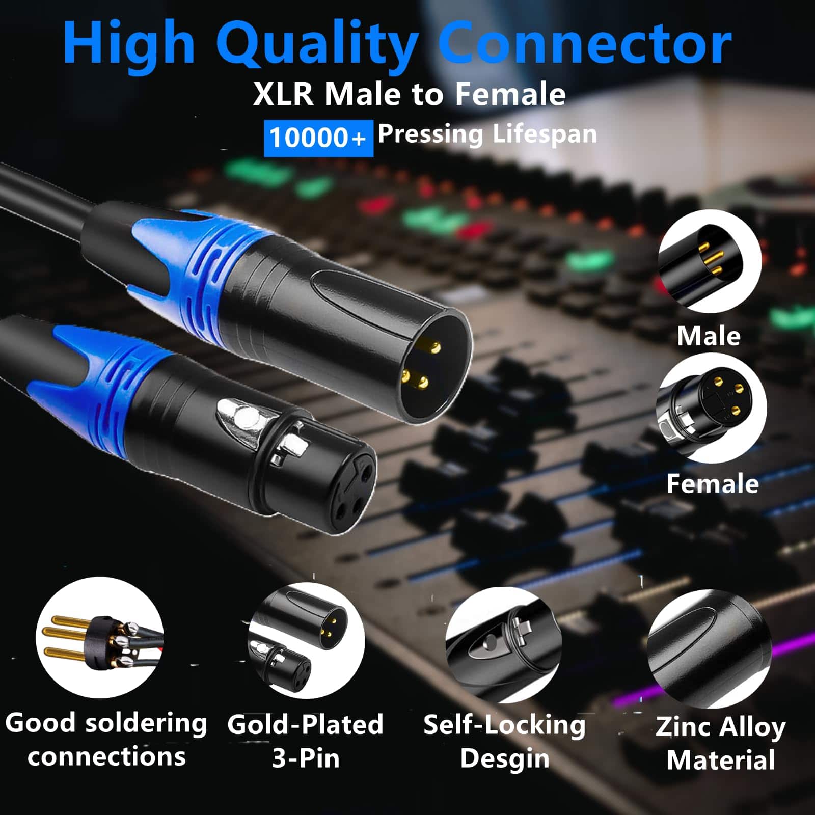 Cables XLR AQOOL de 10 pies, cable de micrófono XLR de 3 - Imagen 9