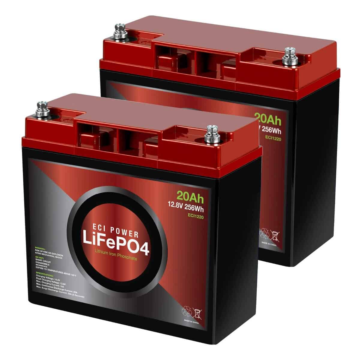 2 Pack ECI Power 12V 20Ah Batería de Litio LiFePO4 de Ciclo