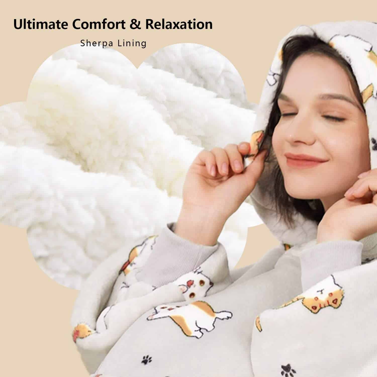 Manta con capucha KFUBUO para adultos Sherpa -Gato - Imagen 8