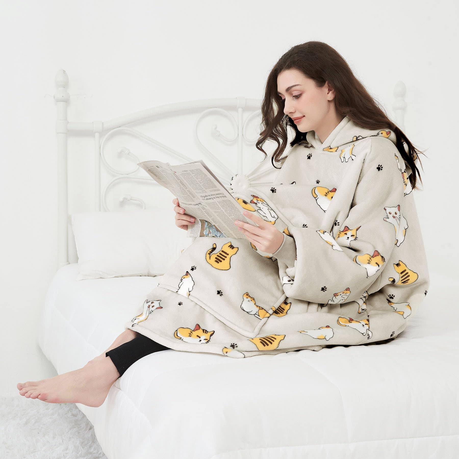 Manta con capucha KFUBUO para adultos Sherpa -Gato - Imagen 7