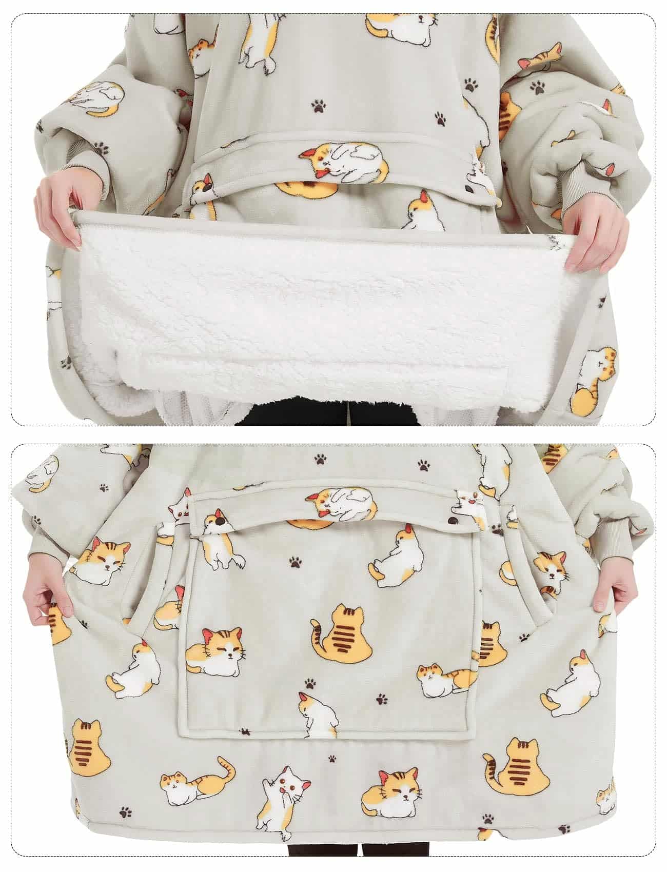 Manta con capucha KFUBUO para adultos Sherpa -Gato - Imagen 6