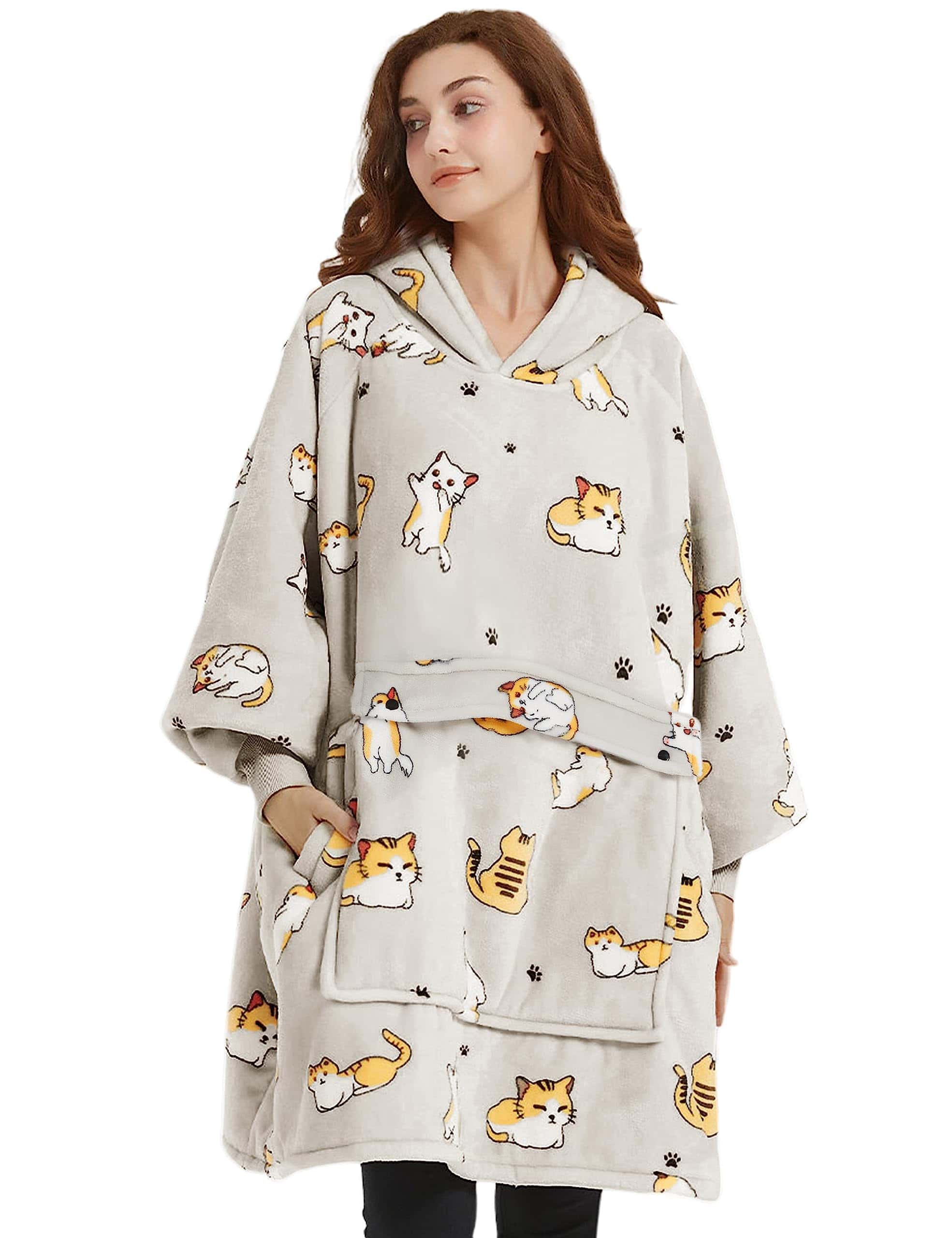 Manta con capucha KFUBUO para adultos Sherpa -Gato - Imagen 5