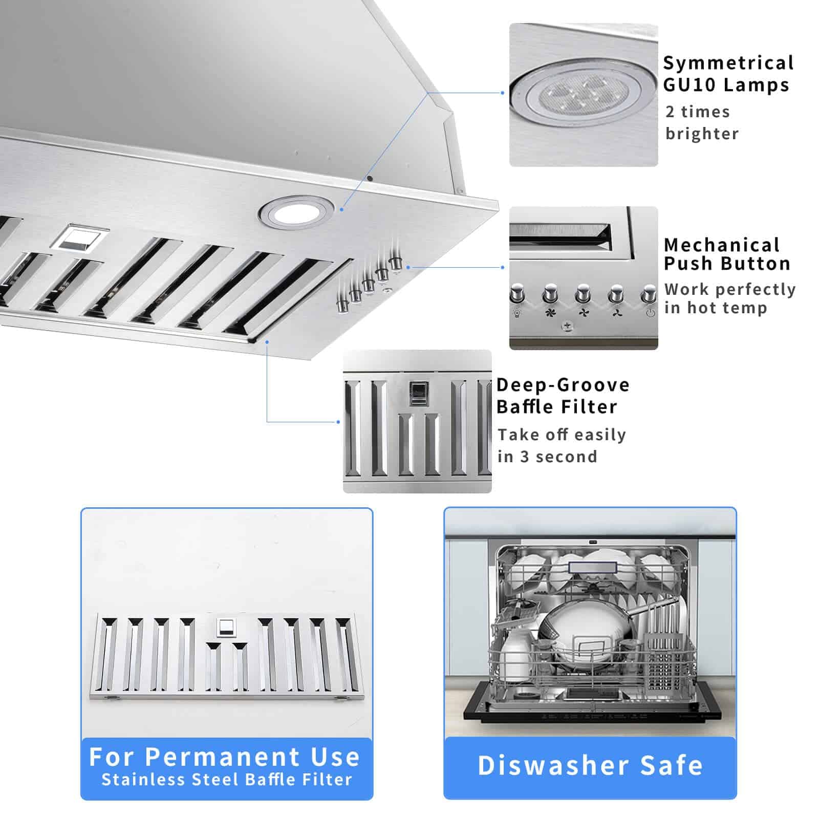 Campana Extractora JOEAONZ de 20 Pulgadas de Acero - Imagen 4