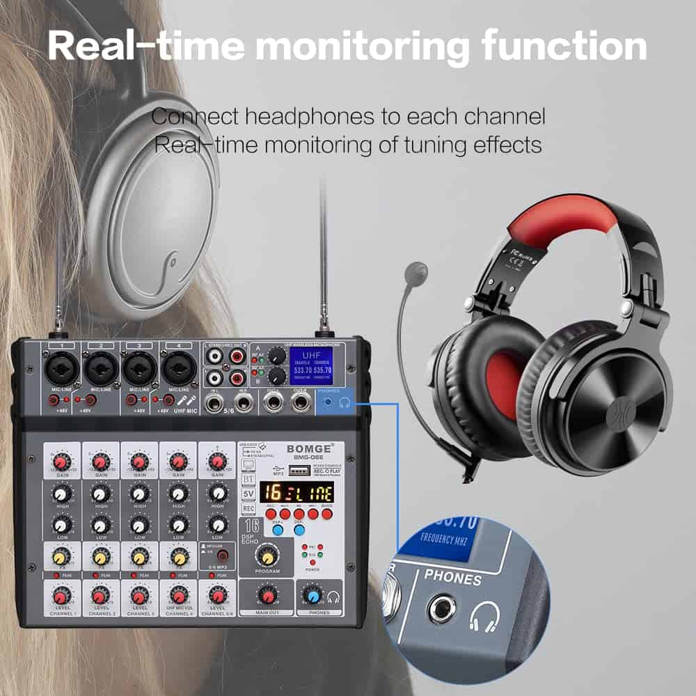 Mezcladora DJ de 6 canales BOMGE con doble micrófono - Imagen 7