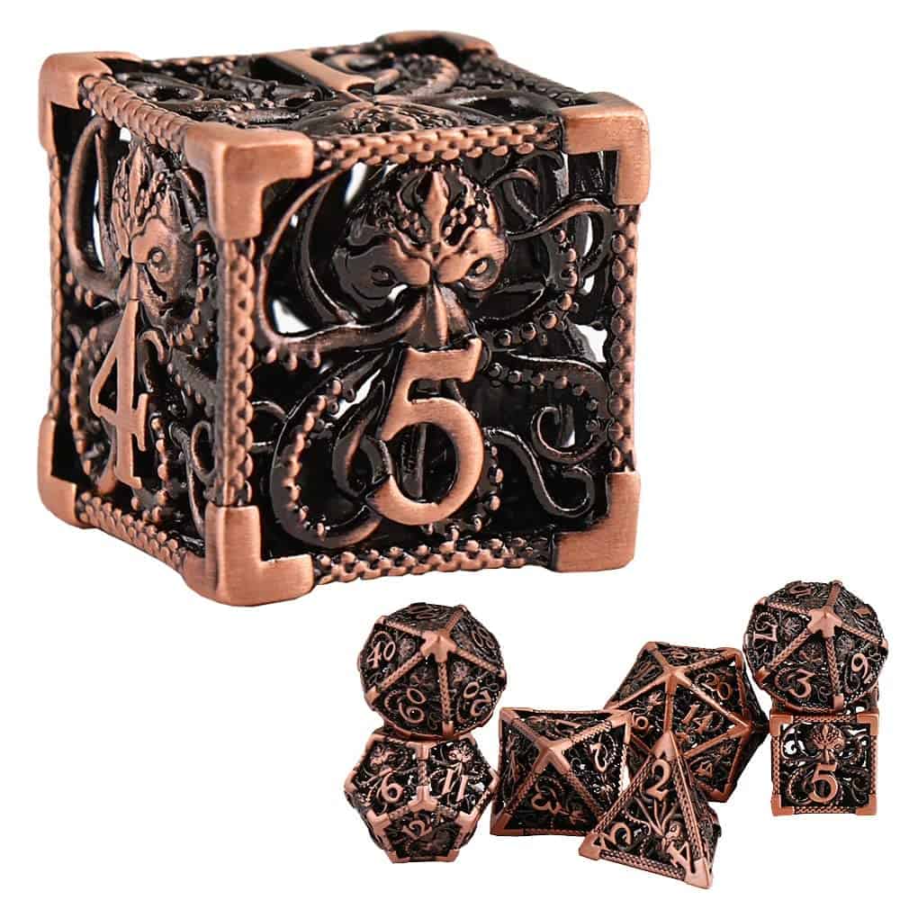 Juego de dados de metal hueco puro de cobre DND Poliédrico