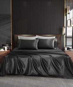 NA HommxJF 4PCS Juego de Sábanas de Satén Negro Tamaño King