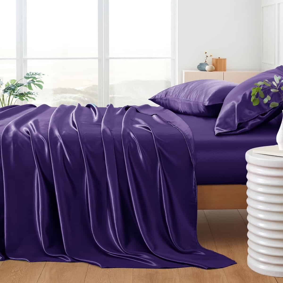HommxJF Juego de Sábanas de Satén Morado de 5 Piezas Tamaño - Imagen 5