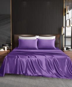 Juego de Sábanas de Satén Morado HommxJF 4PCS Tamaño King -