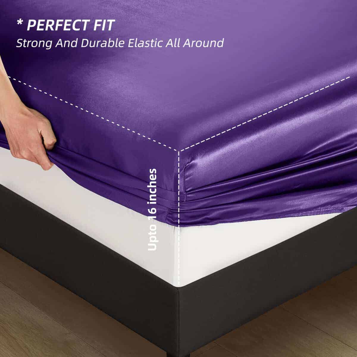 HommxJF Juego de Sábanas de Satén Morado de 5 Piezas Tamaño - Imagen 7