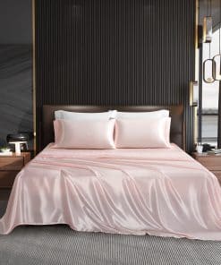 Juego de Sábanas de Satén Rosa Rubor HommxJF 4PCS Tamaño