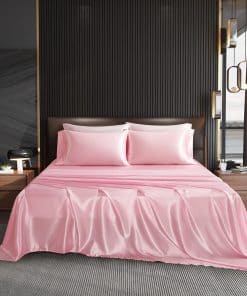 Juego de Sábanas de Satén Rosa HommxJF 4 Piezas Tamaño